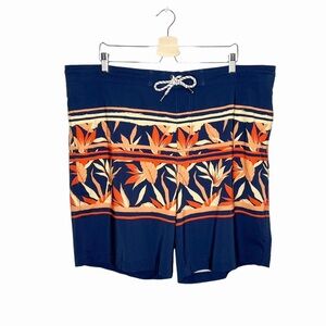 Sonoma Men’s E-Board Swim Trunks Navy Blue & Orange Tropical Print